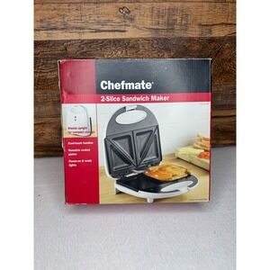 Chefmate 2-Slice Sandwich Maker SW-7 White Non-Stick Panini Press Grilled Cheese